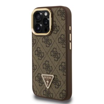 Obal Guess PU 4G Strass Triangle Logo Stand Camera Frame MagSafe Apple iPhone 15 Pro Max GUHMP15XPCS4GPTW hnedý