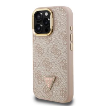 Obal Guess PU 4G Strass Triangle Logo Stand Camera Frame MagSafe Apple iPhone 15 Pro Max GUHMP15XPCS4GPTP ružový