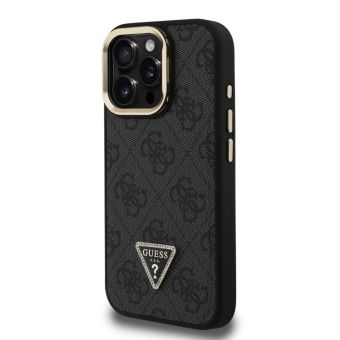 Obal Guess PU 4G Strass Triangle Logo Stand Camera Frame MagSafe Apple iPhone 15 Pro Max GUHMP15XPCS4GPTK čierny