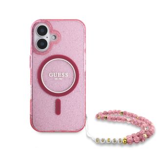 Obal Guess IML Glitter Strap MagSafe Apple iPhone 16 Plus GUHMP16MHGCRELSF ružový