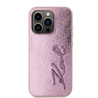 Obal Karl Lagerfeld Wrinkled PU Signature Logo Apple iPhone 15 Pro Max KLHCP15XPFMFBKMP ružový