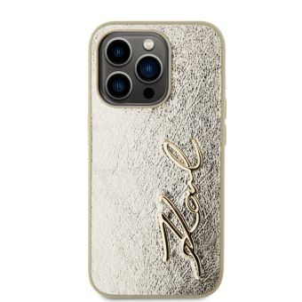 Obal Karl Lagerfeld Wrinkled PU Signature Logo Apple iPhone 15 Pro KLHCP15LPFMFBKMD zlatý