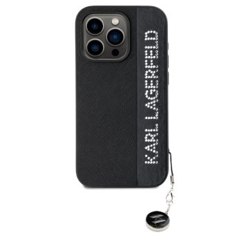 Obal Karl Lagerfeld PU Saffiano Rhinestone Charm Apple iPhone 15 Pro KLHCP15LPSAKDGCK čierny