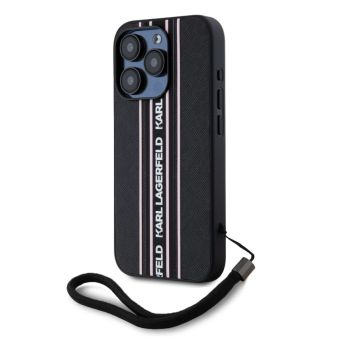 Obal Karl Lagerfeld PU Saffiano Athleisure Stripe and Strap Apple iPhone 15 Pro KLHCP15LPAMSCNSP ružový