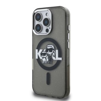 Obal Karl Lagerfeld IML Glitter Karl and Choupette Sketch MagSafe Apple iPhone 15 Pro KLHMP15LHGKCGKBK čierny