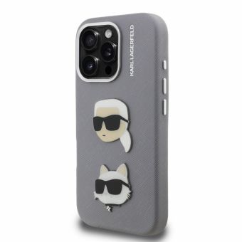 Obal Karl Lagerfeld Grained PU K&CH Heads Apple iPhone 16 Pro KLHCP16LPSFDHPG sivý