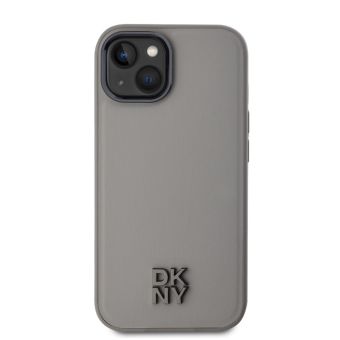 Obal DKNY PU Leather Stack Logo Magsafe Apple iPhone 15 DKHMP15SPSMCSLE sivý