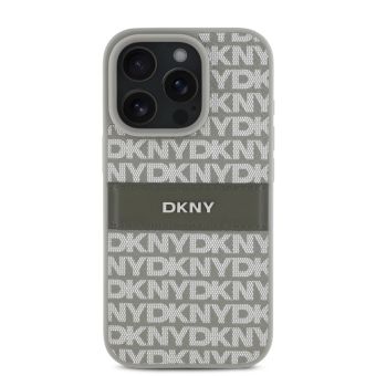 Obal DKNY PU Leather Repeat Pattern Tonal Stripe Apple iPhone 16 Pro DKHCP16LPRTHSLE béžový
