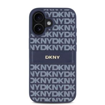 Obal DKNY PU Leather Repeat Pattern Tonal Stripe Apple iPhone 16 DKHCP16SPRTHSLB modrý