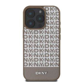 Obal DKNY PU Leather Repeat Pattern Bottom Stripe MagSafe Apple iPhone 16 Pro DKHMP16LPSOSPW hnedý