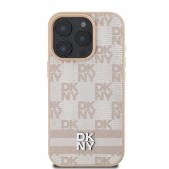 Obal DKNY PU Leather Checkered Pattern and Stripe Apple iPhone 16 Pro DKHCP16LPCPTSSP ružový