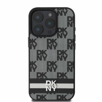 Obal DKNY PU Leather Checkered Pattern and Stripe Apple iPhone 16 DKHCP16SPCPTSSK čierny