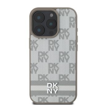 Obal DKNY PU Leather Checkered Pattern and Stripe Apple iPhone 16 Pro DKHCP16LPCPTSSE béžový