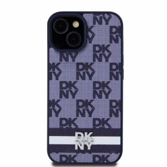 Obal DKNY PU Leather Checkered Pattern and Stripe Apple iPhone 15 DKHCP15SPCPTSSB modrý