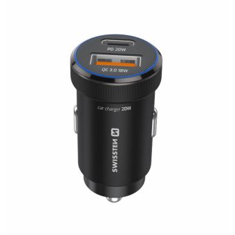 Swissten Mini CL adaptér, USB-C PD + USB-A, 20W + kábel USB-C/USB-C, čierny