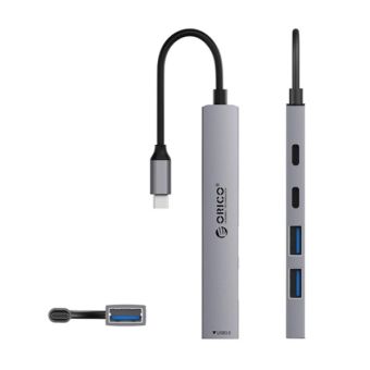 Hub Orico YSB4-U2 USB-A/USB-C Hub Docking Station 2x USB-A 2.0 + 1x USB-A 3.0 + 1x USB-C 2.0 + 1x USB-C, sivý
