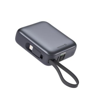 Swissten Space PowerBank 10000 mAh, 22.5W integrované káble (USB-C, Lighting), strieborná