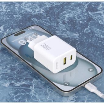 Dudao A27TCEU GaN USB-C,USB-A 30W + USB-C kábel, biela