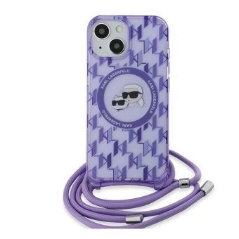 Obal Karl Lagerfeld IML Crossbody Monogram Karl & Choupette Head MagSafe Apple iPhone 13/14/15 KLHMP15SHCKCKLCU fialový