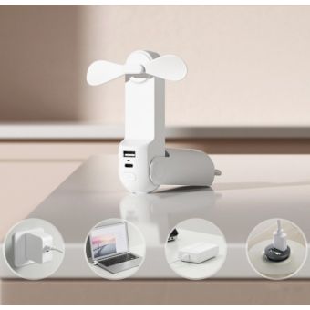 Jisulife Life8 Plus, ručný prenosný ventilátor + powerbanka 4500mAh + svietidlo, biely