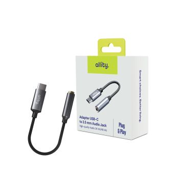 Allity ABA-200, adaptér/redukcia USB-C do jack 3,5mm, sivý