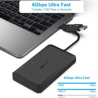 BENFEI SSD drive housing 2.5 inch SATA USB-C USB-A with UASP SATA III support black