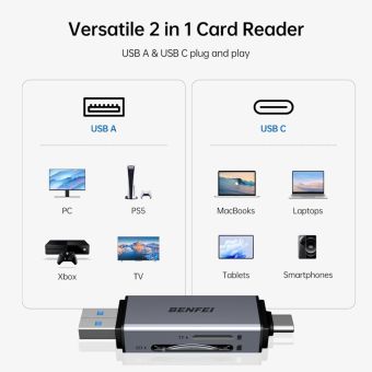 BENFEI card reader 2 in 1 USB-C USB-A 3.0 for SD Micro SD black