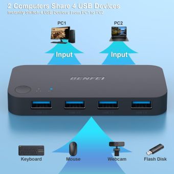 BENFEI switch USB 3.0 4 port for four devices black