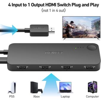 BENFEI switch HDMI 4 port 4K 60Hz 2K 144Hz HDCP 2.3 black