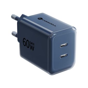 Forcell F-Energy GaN III Crystal Color VT-60, 2xUSB-C PD QC 4.0 60W + USB-C kábel, modrá