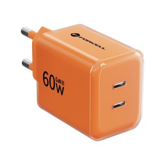 Forcell F-Energy GaN III Crystal Color VT-60, 2xUSB-C PD QC 4.0 60W + USB-C kábel, oranžová