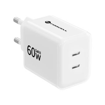 Forcell F-Energy GaN III Crystal Color VT-60, 2xUSB-C PD QC 4.0 60W + USB-C kábel, biela