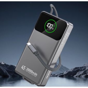 Dudao K31 Pro Powerbank 45W 20000mAh vstavané káble sivá