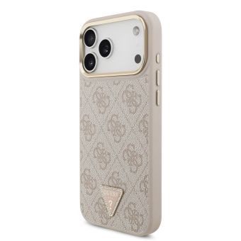 Obal Guess PU Leather 4G Strass Triangle Logo Gold Frame MagSafe Apple iPhone 18 Pro GUHMP18LP4GTDGMP ružový