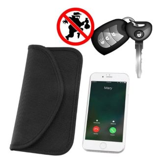 Faradayova klietka, obal na blokovanie signálu pre kľúče od auta/doklady/mobil, 20x10 cm, čierna