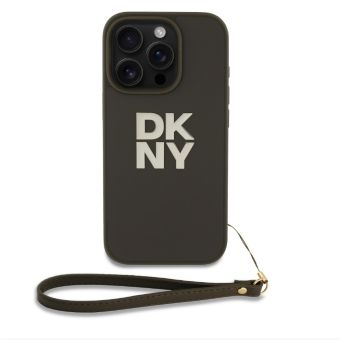 Obal DKNY PU Leather Stack Logo Wrist Strap Apple iPhone 16 Pro DKHCP16LPBSWSA hnedý