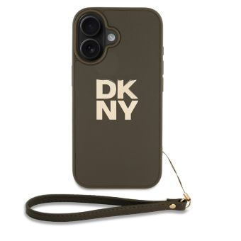 Obal DKNY PU Leather Stack Logo Wrist Strap Apple iPhone 16 DKHCP16SPBSWSA hnedý