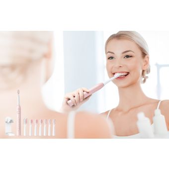 Bitvae D2, sonická zubná kefka so sadou 8 koncoviek a držiakom, ružová