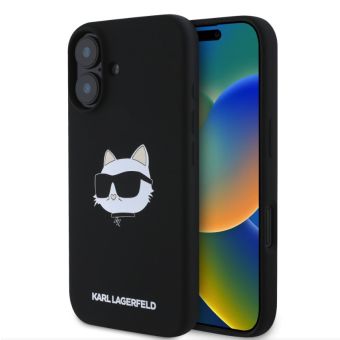 Obal Karl Lagerfeld Liquid Silicone Choupette Head MagSafe Apple iPhone 16 KLHMP16SSCHPPLK čierny