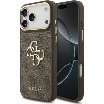 Obal Guess PU Leather 4G Metal Logo Gold Frame Apple iPhone 18 Pro Max GUHCP18X4GMGCBR hnedý