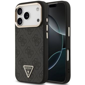 Obal Guess PU Leather 4G Strass Triangle Logo Gold Frame MagSafe Apple iPhone 18 Pro GUHMP18LP4GTDGMK čierny