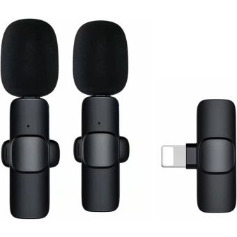 K1 bezdrôtová sada Lavalier mikrofónov pre smartfón, Lightning 8-pin (2 v sete), čierna