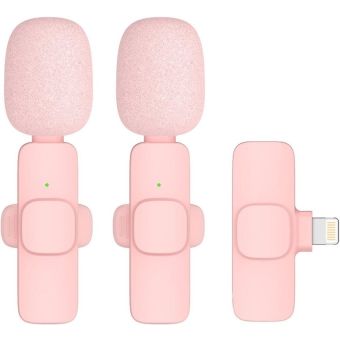 K1 bezdrôtová sada Lavalier mikrofónov pre smartfón, Lightning (2 v sete), ružová