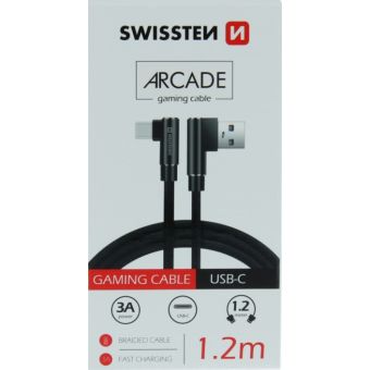 SWISSTEN Arcade, USB-A/USB-C, 1.2m, čierny
