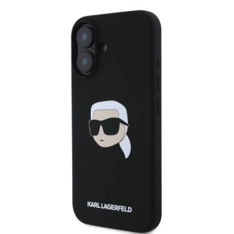 Obal Karl Lagerfeld Liquid Silicone Karl Head MagSafe Apple iPhone 16 KLHMP16SSKHPPLK čierny