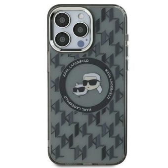 Obal Karl Lagerfeld IML Monogram Karl&Choupette Head MagSafe Apple iPhone 16 Pro KLHMP16LHMCKMHK čierny