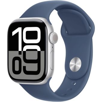 Apple Watch Series 10 GPS + Cellular 42mm Silver Aluminium Case with Denim Sport Band - S/M