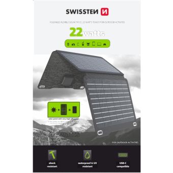 Swissten skladací solárny nabíjací panel 22W (USB-C;USB-A)