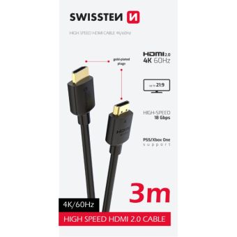 SWISSTEN kábel HDMI 4K 60Hz 3,0 M PVC