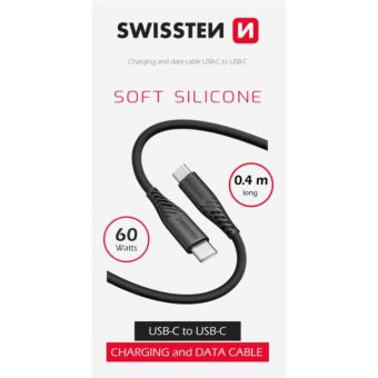 SWISSTEN SOFT SILICONE USB-C/USB-C 3A 60W 0,4m čierny